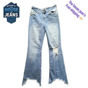 Rewash High Rise Flare Jeans Women’s Size 9/29 –  Distressed Hem, Light Wash